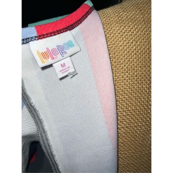 Lularoe Amelia Unicorn Colorful Stripes Color Block Size M Rare Pleated Pockets - Picture 12 of 13